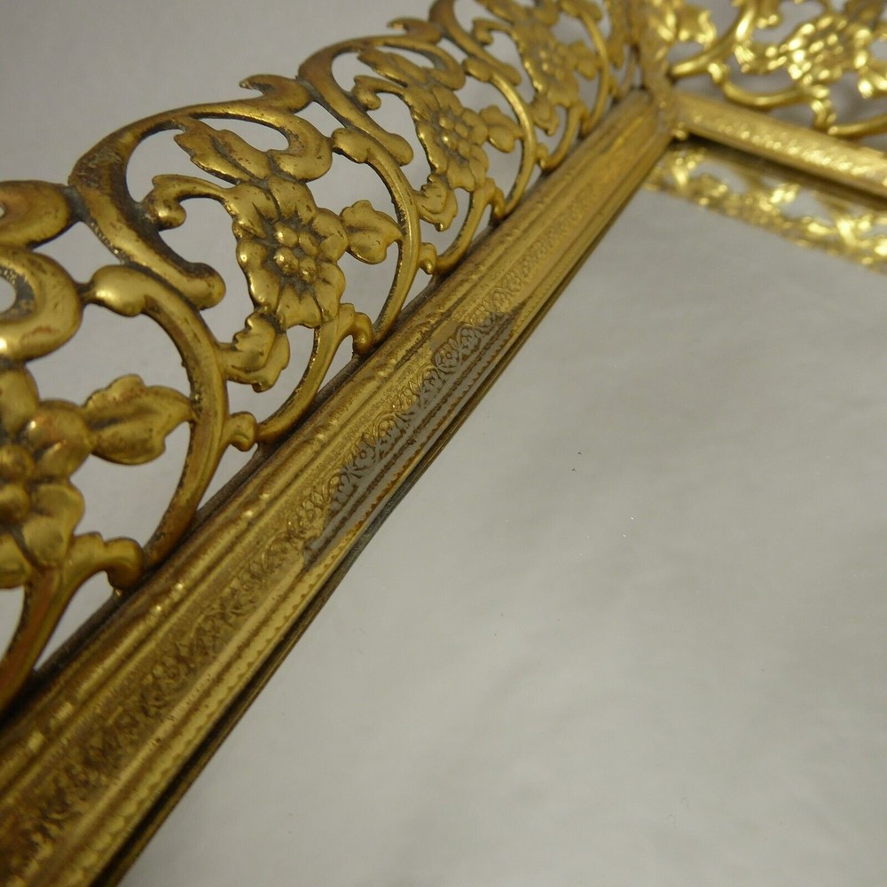 Vintage 16x11 Ornate Gold Mirrored Vanity Tray - Picture 9 of 10